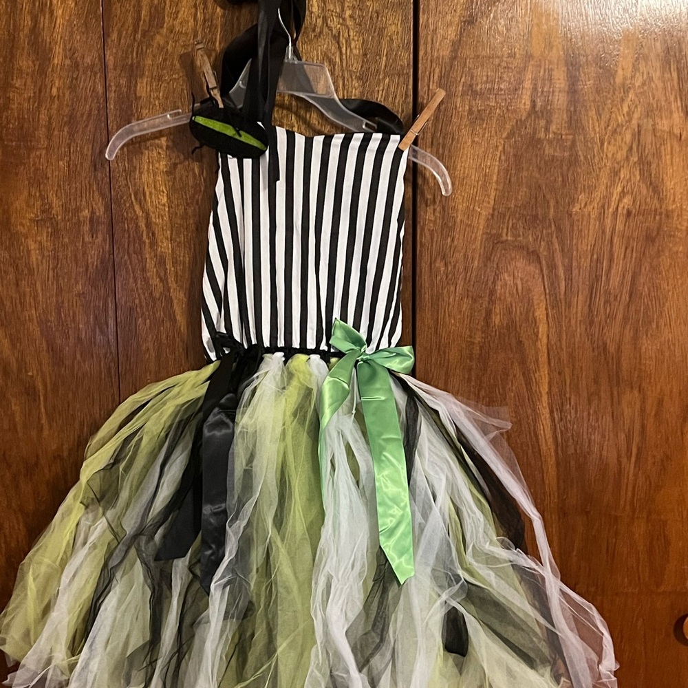 IMEKIS Girls Tutu Dress Striped Black White Green Bow Sleeveless Size 8